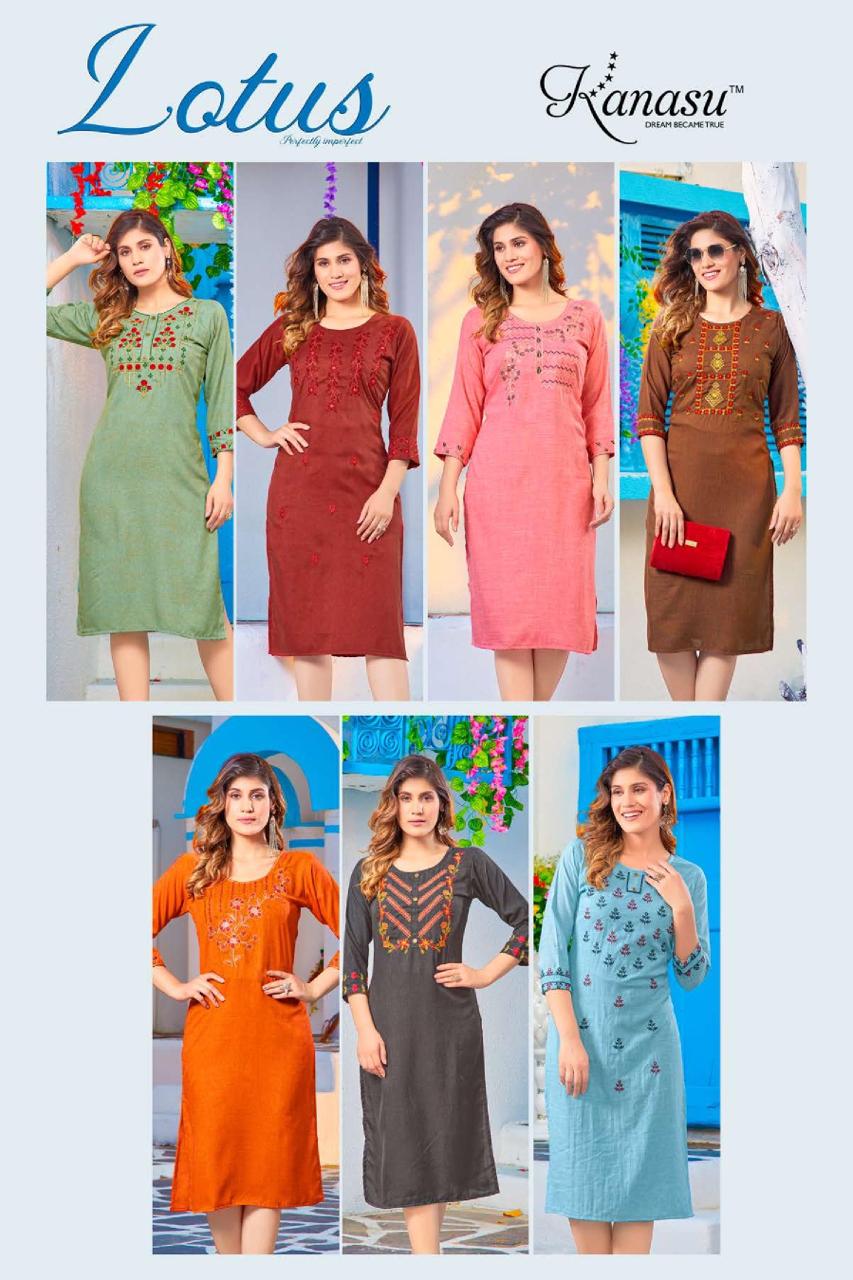 Kanasu Lotus Vol 2 Blueberry Rayon Kurtis Catalog
